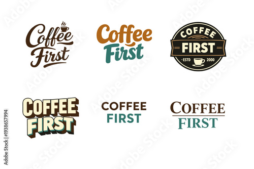 Diverse coffee first logos with vintage and modern styles