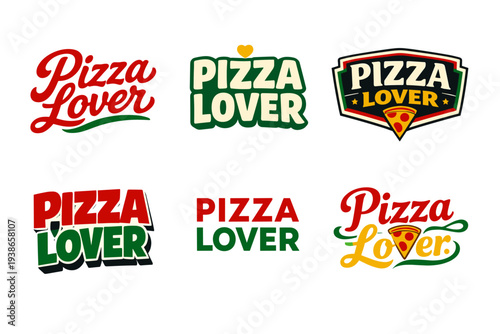 Pizza lover logos collection with diverse typography and color variations
