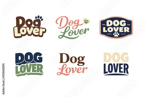 Dog lover typography set with creative canine themes and designs