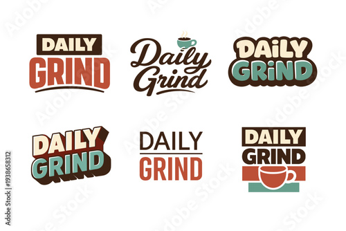 Daily grind coffee logos in various retro typography styles