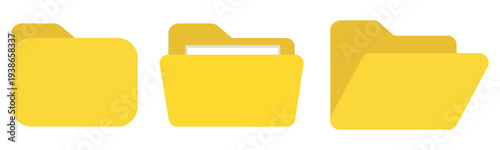 Set of yellow file folders icons for computer interface, document storage, and digital organization