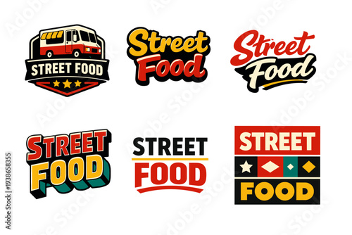 Street food logo designs with vintage and modern aesthetics
