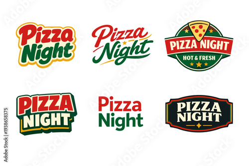 Pizza night logos collection featuring varied styles and bold designs