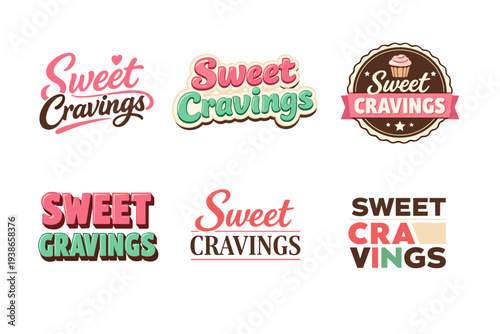 Sweet cravings logo collection with playful fonts and colors