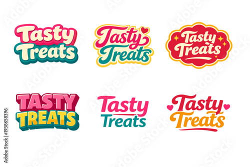Colorful tasty treats logos with playful typography and heart elements