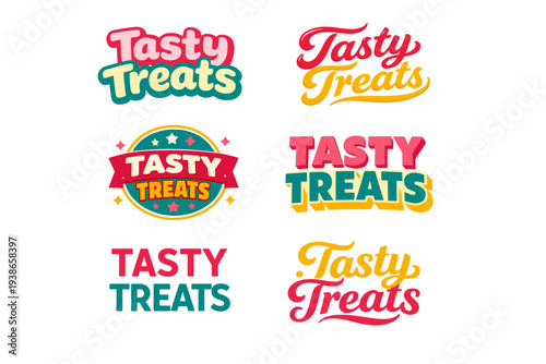 Colorful tasty treats logo designs in retro and modern styles