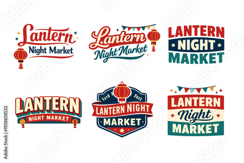 Lantern night market logos collection featuring vintage style designs