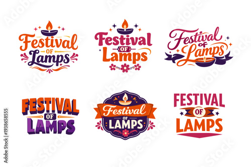 Festival of lamps: colorful logo designs with candles and decorative elements