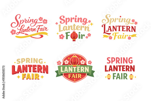 Colorful spring lantern fair logos with floral and lantern designs
