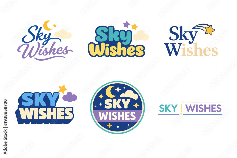 Naklejka premium Colorful sky wishes logos with stars and clouds