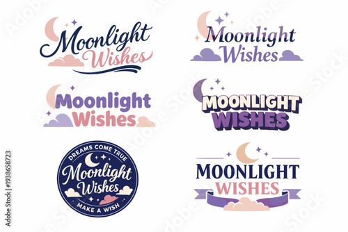 Moonlight wishes logo designs with stars, moons, and clouds