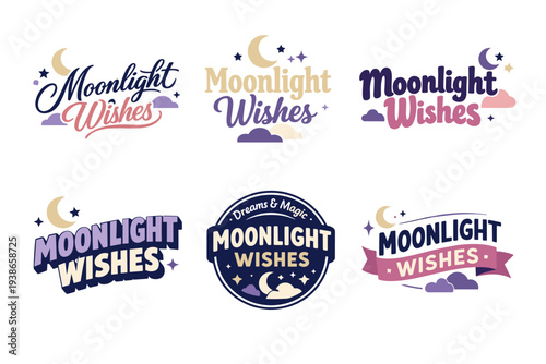 Moonlight wishes logos collection with stars and moons in various styles