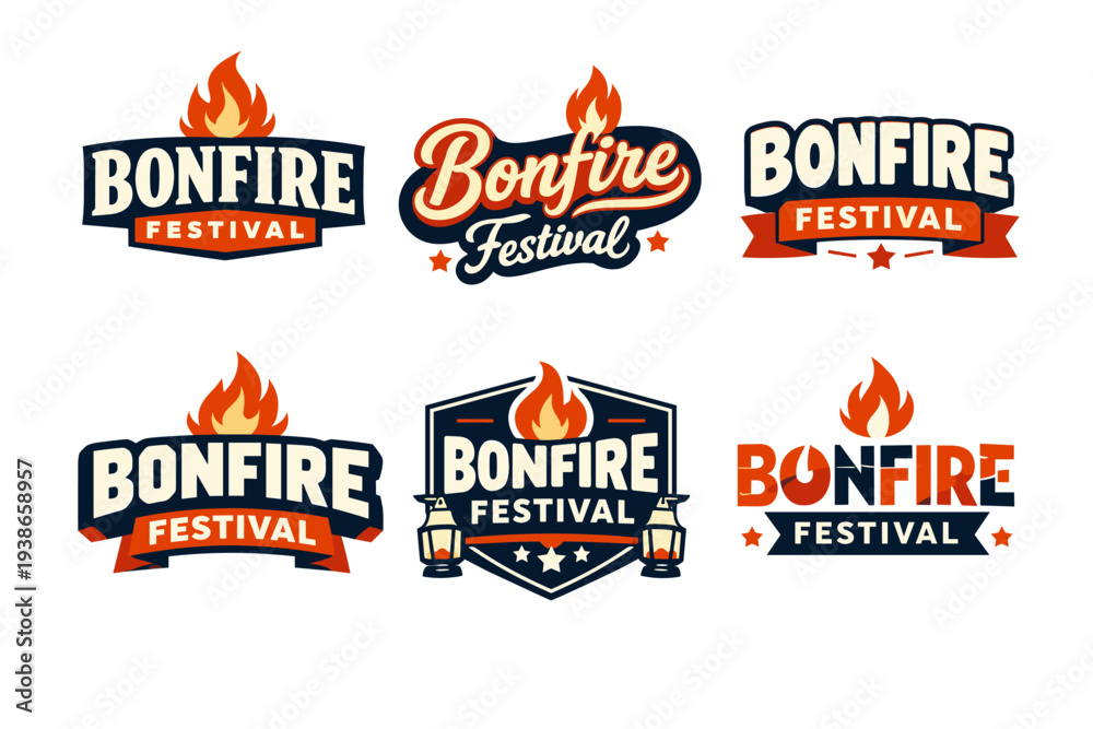 Obraz premium Bonfire festival logos collection with flames and lanterns