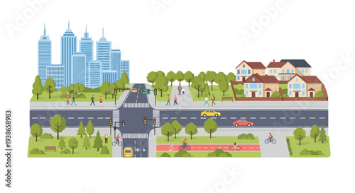cityscape with road and buildings