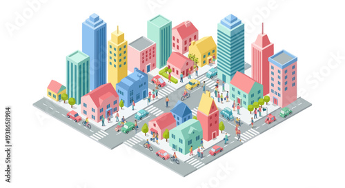 colorful cityscape with buildings and streets
