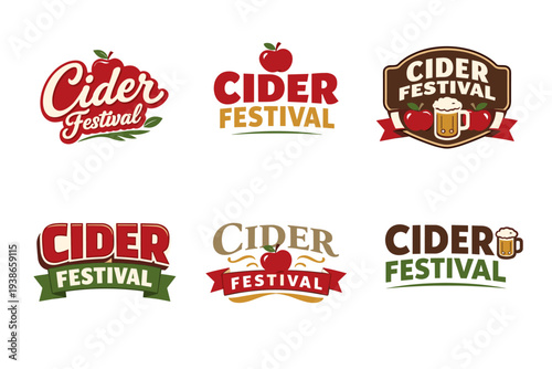Cider festival logos with apple and beer themes