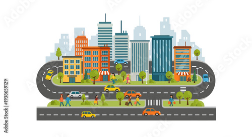 cityscape with road and buildings