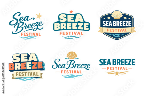 Sea breeze festival logos collection with nautical themes