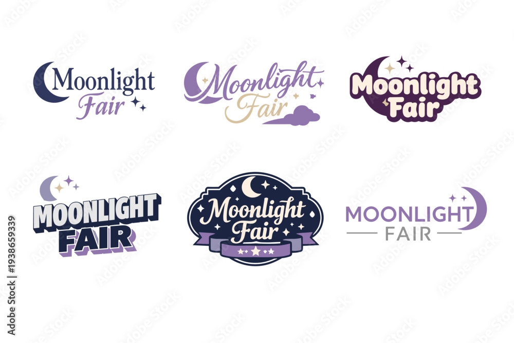 Obraz premium Moonlight fair logo designs with crescent and stars in various styles