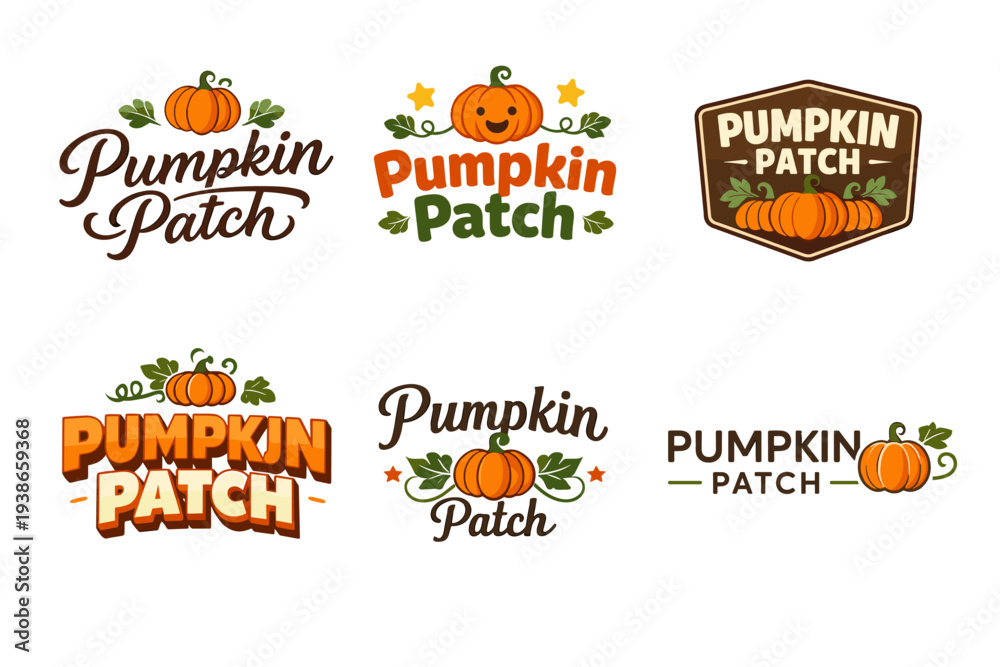 Obraz premium Variety of colorful pumpkin patch logos with autumn designs