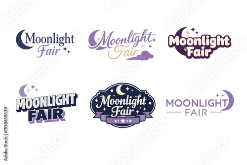 Moonlight fair logo designs with crescent and stars in various styles