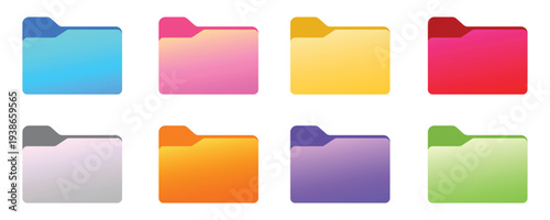 Set of colorful file folders icons with gradient design for digital document organization and storage