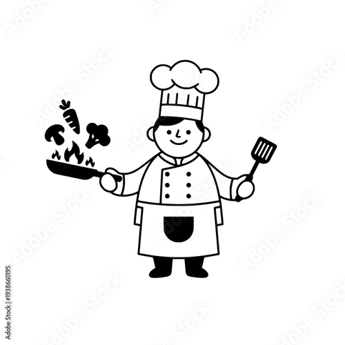 Chef character illustration for cooking design or minimalist chef graphic element for gourmet design