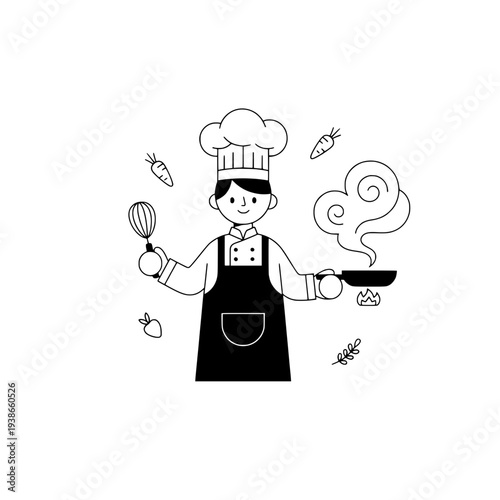Chef illustration for culinary design or Minimalist cooking illustration for food blog design