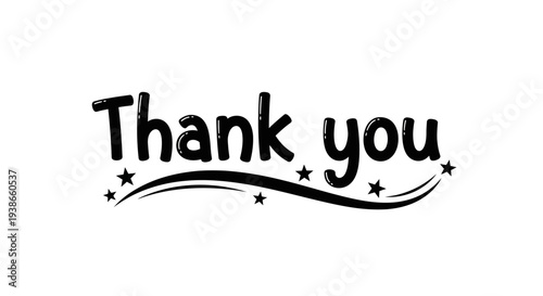 Thank You Text with Stars and Decorative Elements, Gratitude Appreciation Message on Isolated White Background