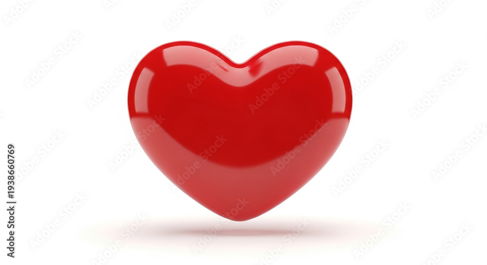Fototapeta premium Shiny red heart symbol on white background for love and care concepts
