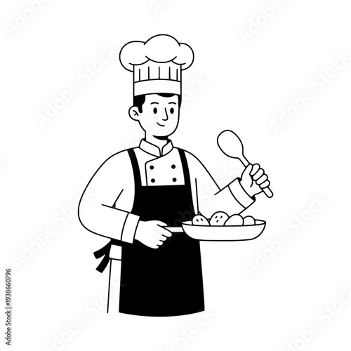 Chef outline illustration for cooking themed templates or Chef illustration element for culinary design projects