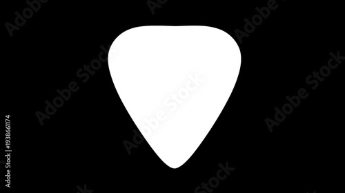 A white, teardrop-shaped pick against a black background, with rounded top, pointed bottom