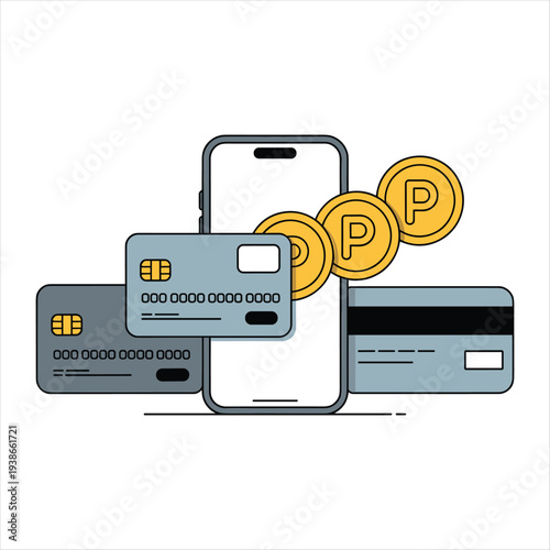 Mobile payment and bitcoin illustration