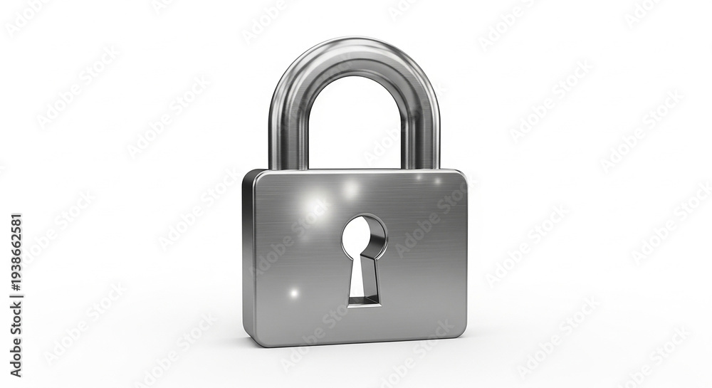 Naklejka premium Silver padlock with keyhole on white background