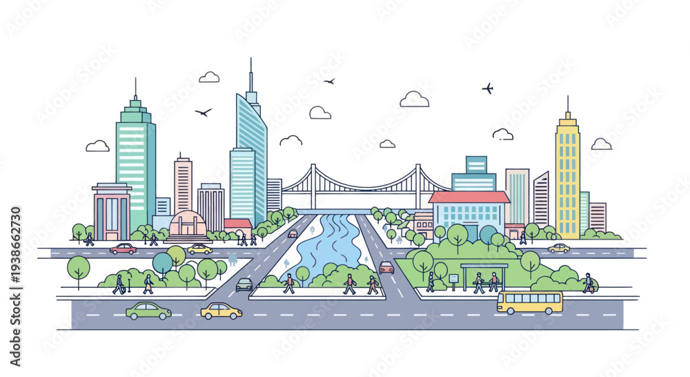 Fototapeta premium cityscape with bridge and skyscrapers