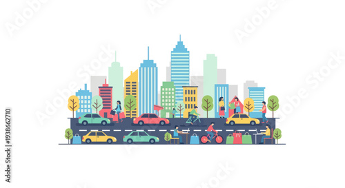 colorful cityscape with cars and buildings
