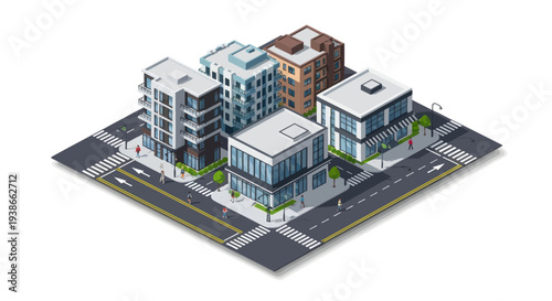 modern city block with buildings and streets