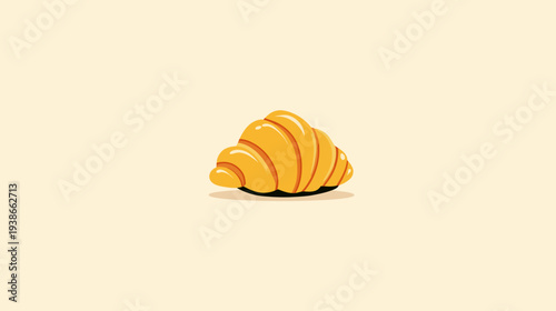 Digital illustration of a golden croissant with curved edges, sitting on a dark shadow, on tan background