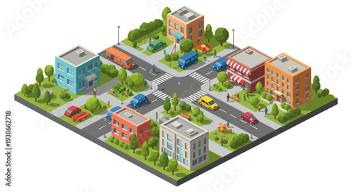 city street, isometric buildings