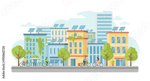 eco friendly cityscape with solar panels