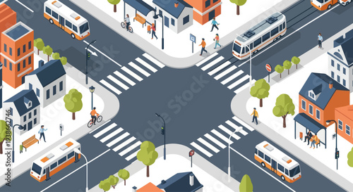 city street, urban landscape, traffic, transportation, crossroad