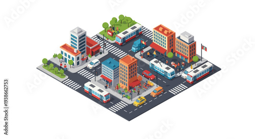 city street, isometric buildings