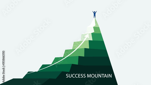 Person reaching the top of success mountain.
