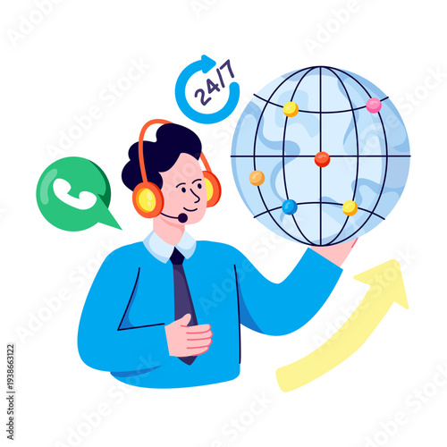 A colored design illustration of global customer service 