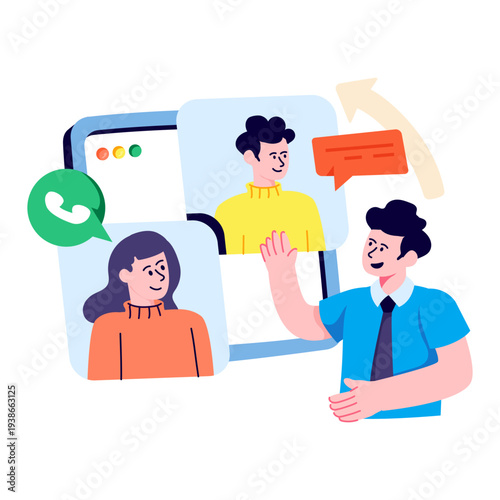 A flat design illustration of conference call