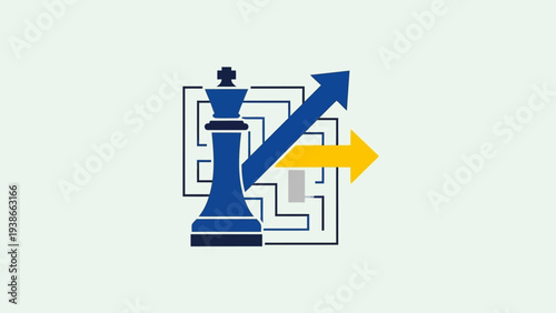Strategic planning for business success with chess king and maze.