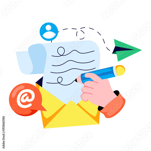 Conceptual flat design illustration of writing letter 