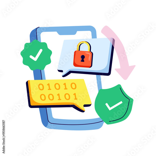 Conceptual flat design illustration of encrypted message
