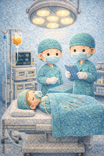 Cute Cartoon Surgeons Performing Surgery in Operating Room