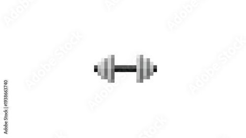 Pixelated illustration of a dumbbell with a dark bar and gray weight plates
